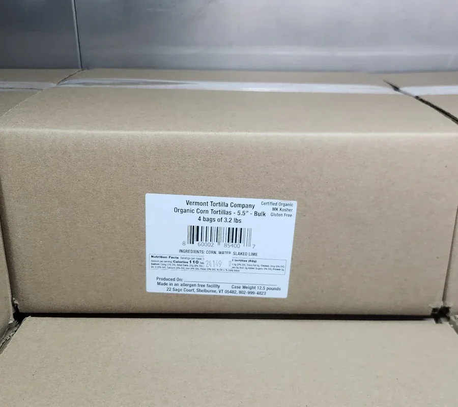 Vermont Tortilla Company wholesale tortilla box