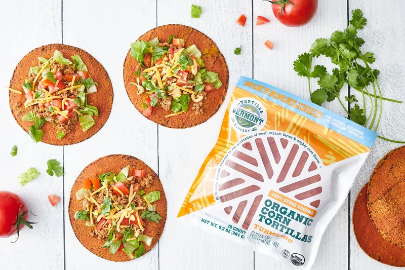 6 Inch Turmeric Flavored Organic Stone Ground Corn Tortillas thumbnail 2