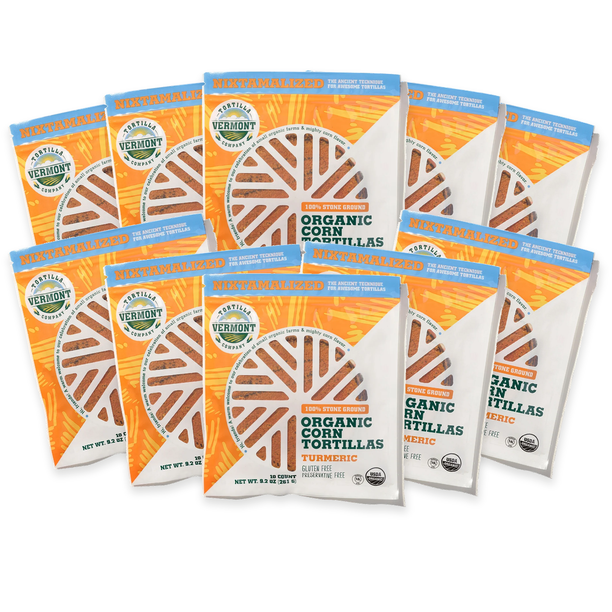 Ten packs of 6-inch Turmeric tortillas