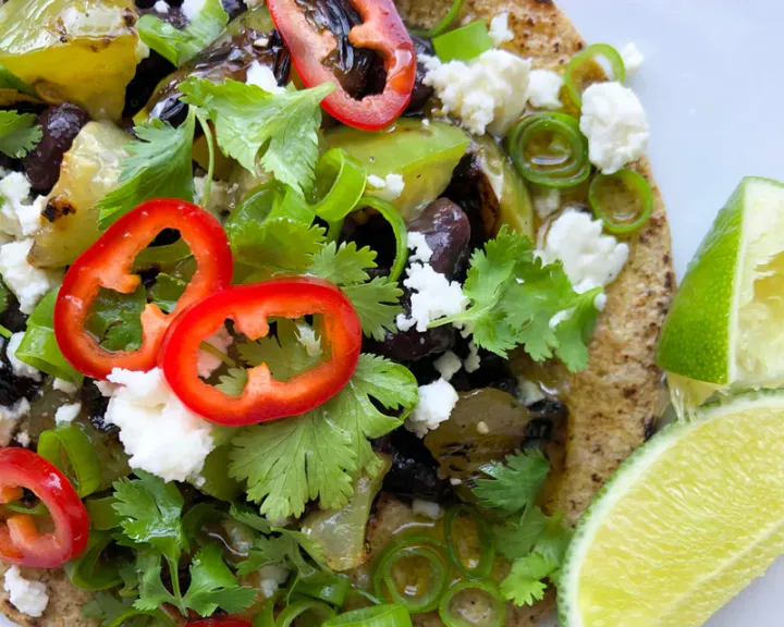 Charred Tomatillo and Black Bean Tacos