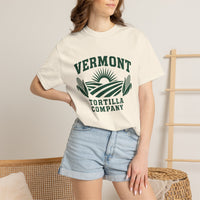 Ivory Fields & Sun Full-Front T-shirt, centered Fields & Sun front print shown on a model
