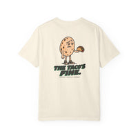 Ivory Hold My Taco T-shirt, back with a tortilla character holding a taco above The Taco’s Fine lettering