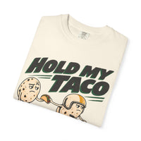 Ivory Hold My Taco T-shirt, folded close-up of the Hold My Taco front artwork