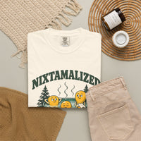 Ivory Nixtamalized in Vermont T-shirt, folded shirt with its corn-kernel print, styled with casual clothing and accessories
